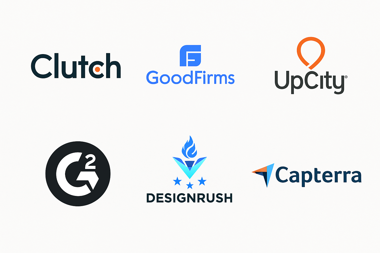 Leading B2B review platforms including Clutch, GoodFirms, UpCity, G2, DesignRush, and Capterra where WiserBrand maintains high client ratings
